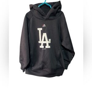 VINTAGE OUTER STUFF YOUTH LA GRAPHIC MAJESTIC HOODIE FRONT POCKETS BLACK SZ‎ 8 S